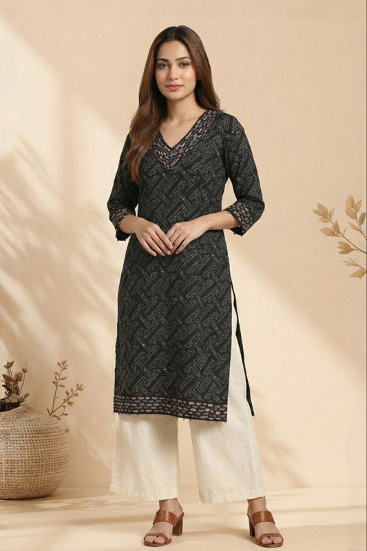 Noir Veda Hand Ajrakh Cotton Dobby Kurta