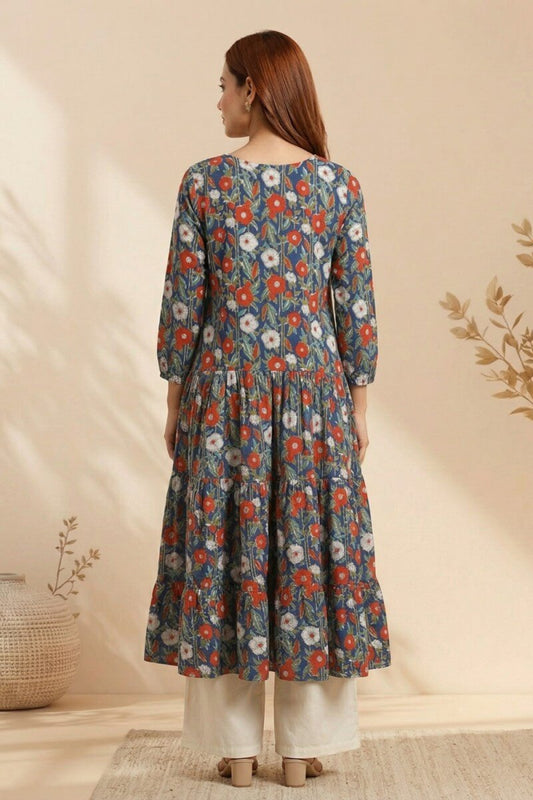 Midnight Bloom Hand Block Cotton Kurta