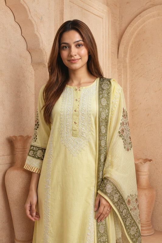 Aarini Lemon Chikankari 3-Piece Set