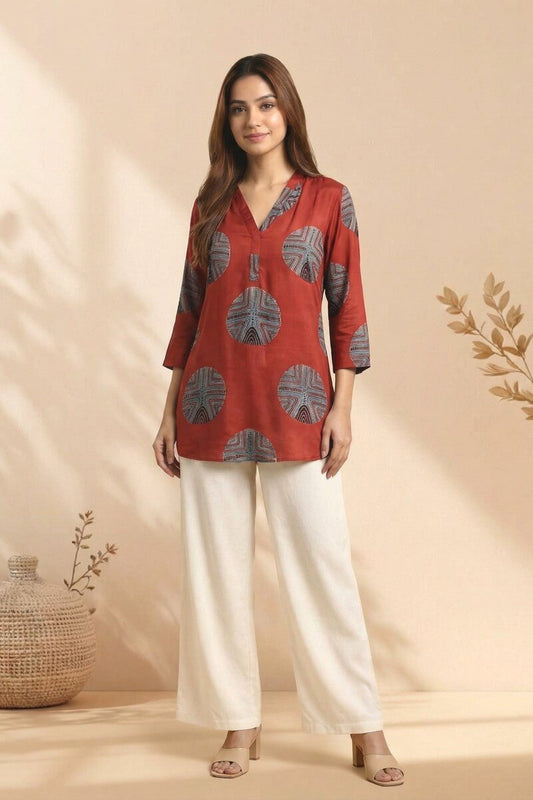 Rust Aura Ajrakh Modal Top