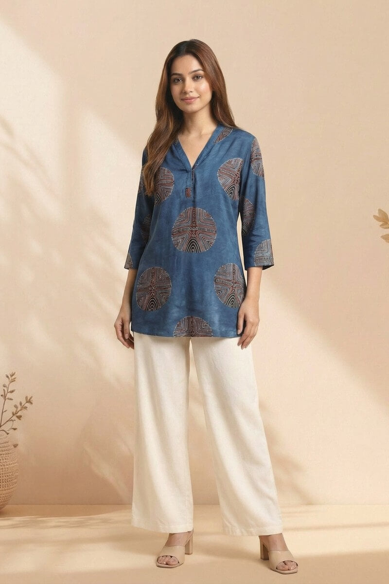 Indigo Orbit Ajrakh Modal Top
