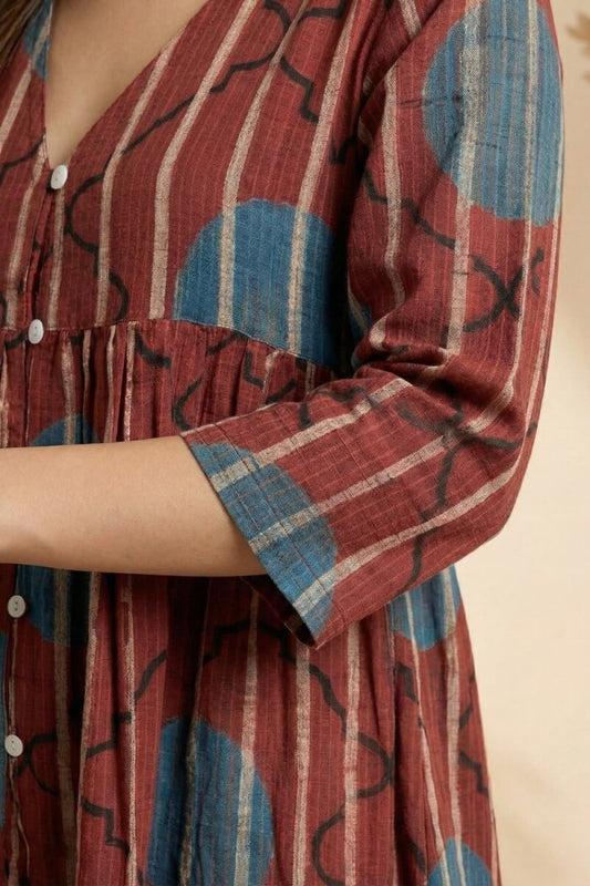 Red Whisper Ajrakh Dobby Top