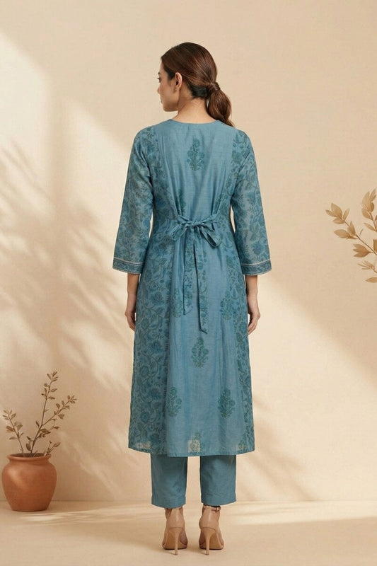 Azure Bloom Handcrafted Chanderi Co-ord Set