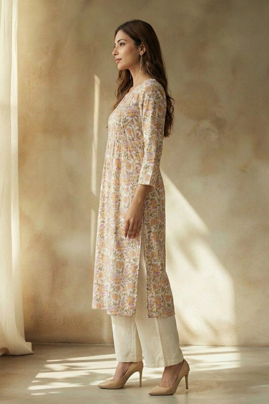 Blush Meadow Hand Block Cotton Kurta
