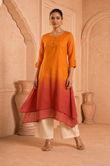 Saffron Ember Ombre Mulmul Layered Dress