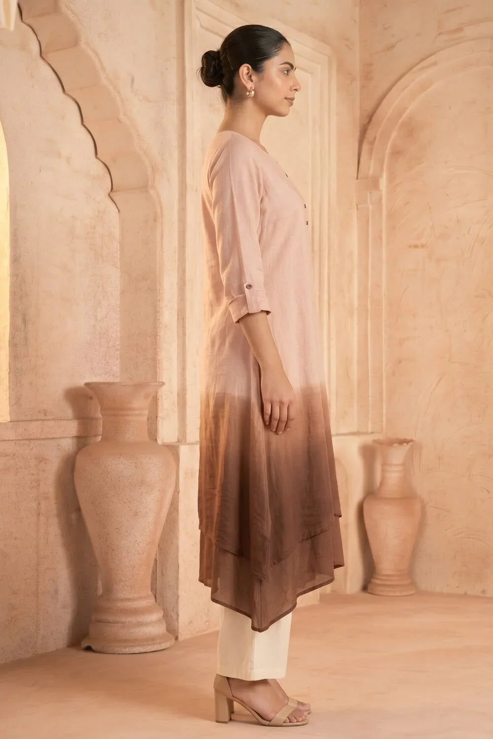 Cocoa Cascade Ombre Mulmul Layered Dress