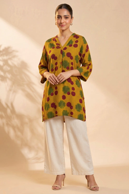 Mustard Bloom Ajrakh Modal Kaftan Top