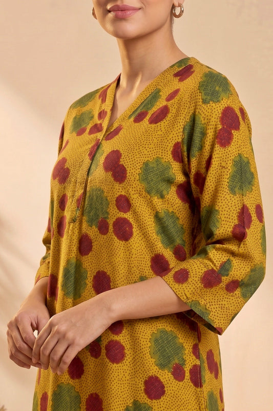 Mustard Bloom Ajrakh Modal Kaftan Top