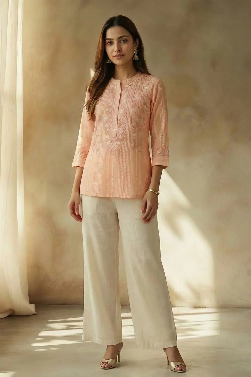 Peach Meher Chikankari Cotton Top