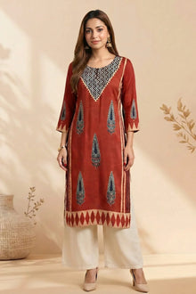 Rust Veena Ajrakh Modal Kurta
