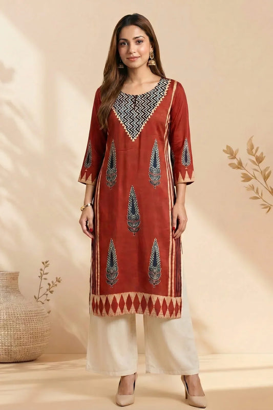Rust Veena Ajrakh Modal Kurta