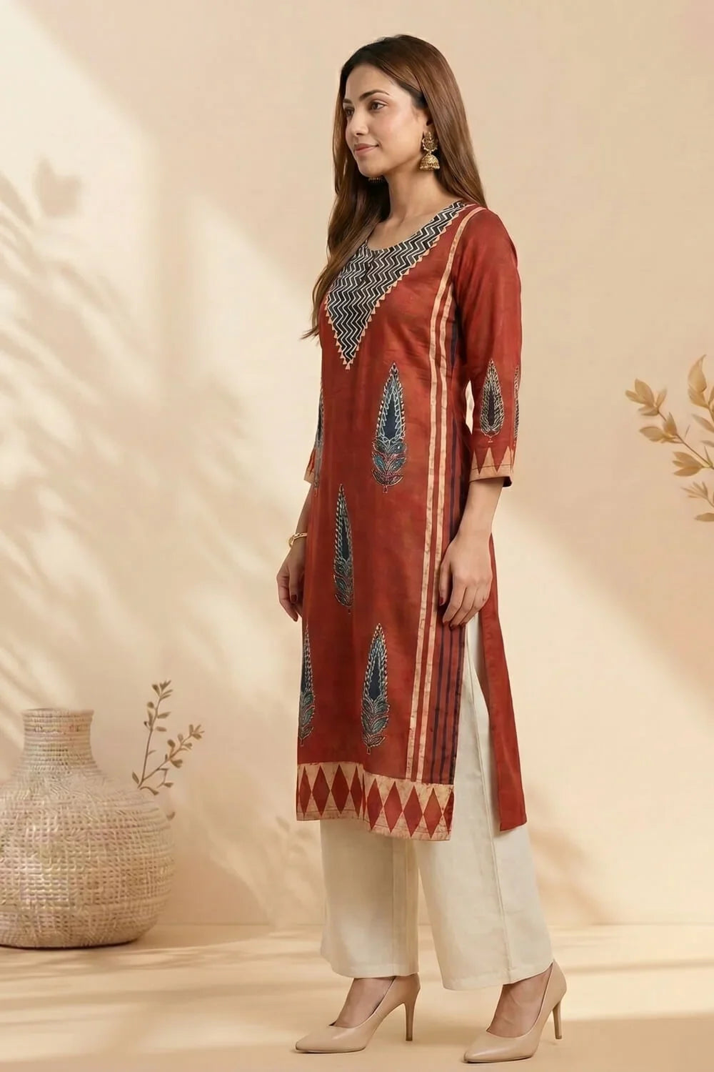 Rust Veena Ajrakh Modal Kurta