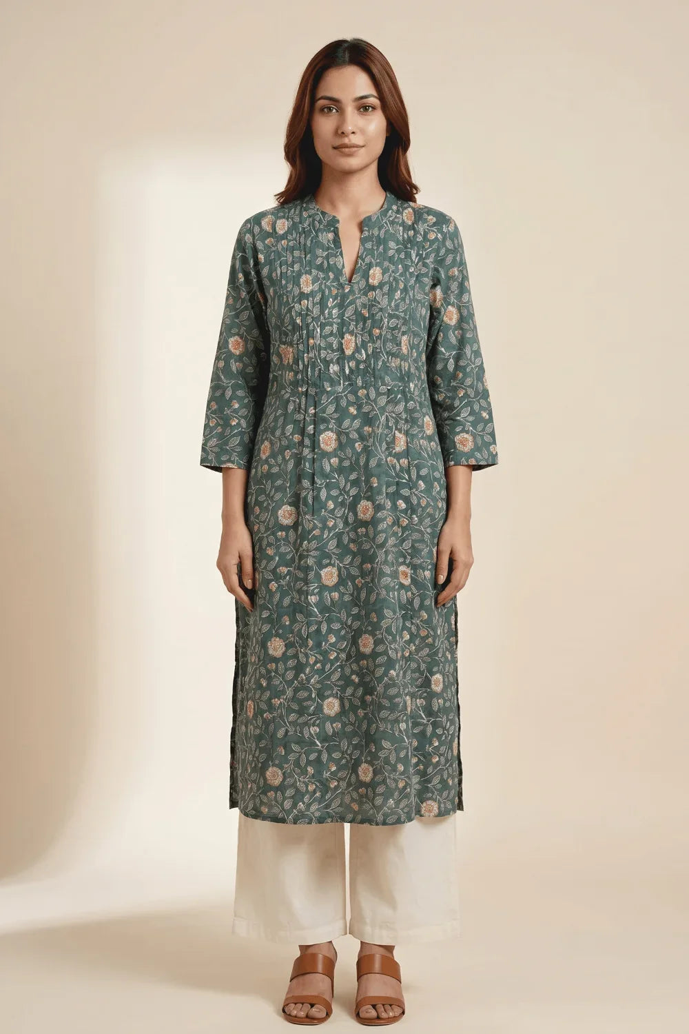 Meher Gul Handblock Pintuck Kurta