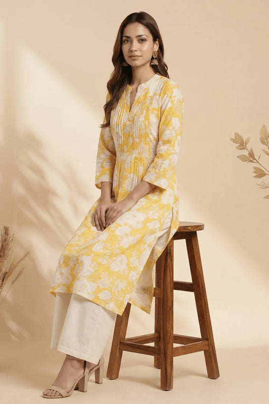 Sunhara Pintuck Bloom Cotton Kurta