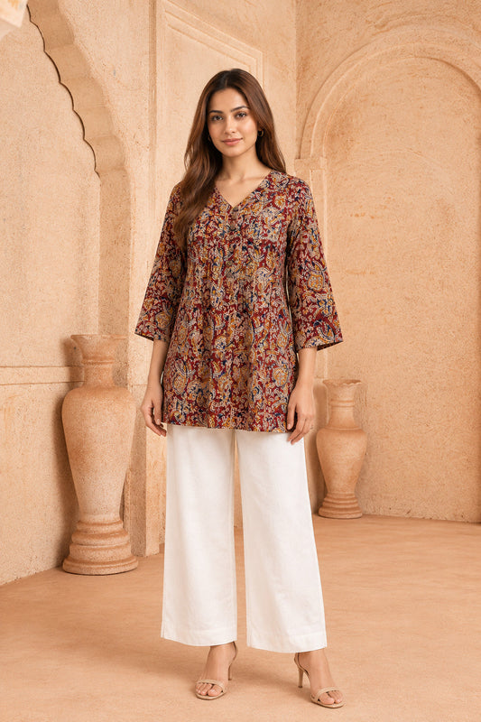 Mehrun Kalamkari Pintuck Top