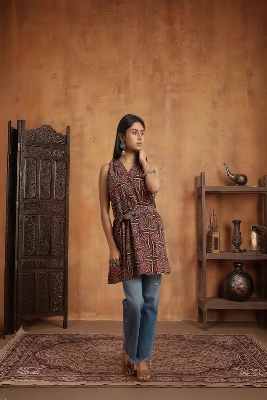Maroon Hand Ajrakh Print top