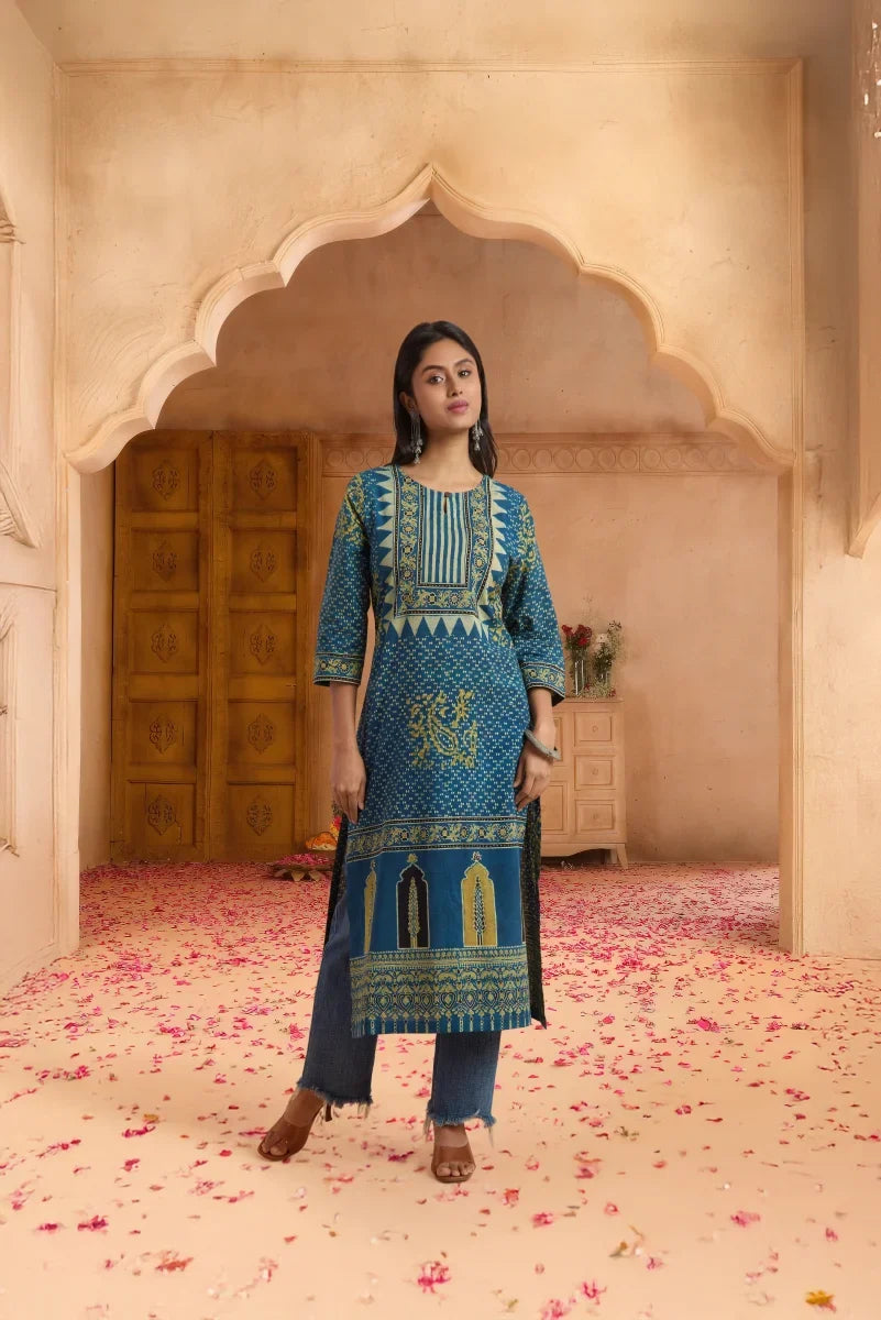 Hand Ajrakh Print – Indigo Cotton Kurta