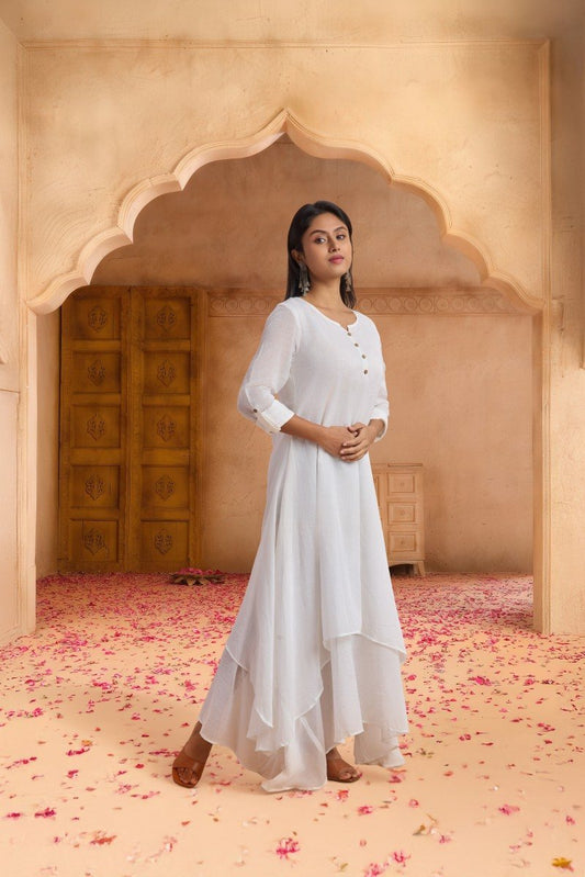Ivory Grace Double-Layered Cotton Dress