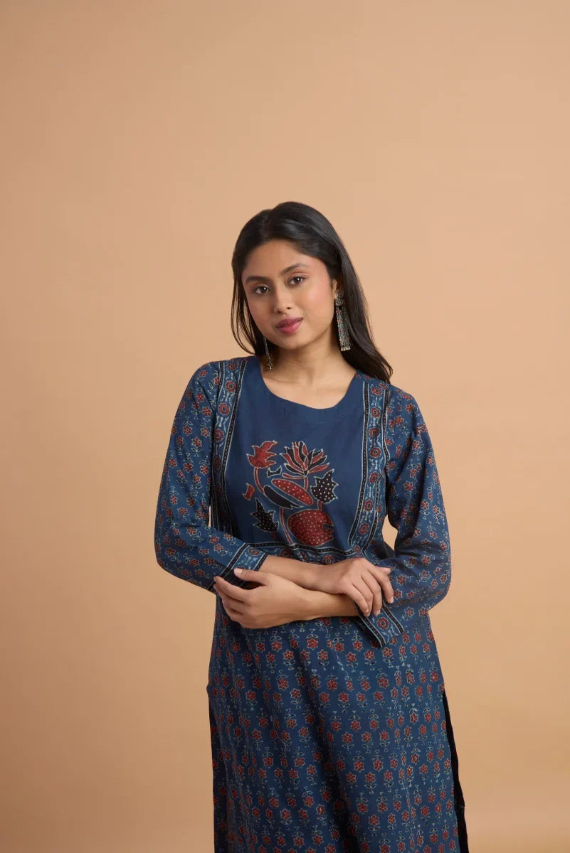 Hand Ajrakh Print – Blue Cotton Set